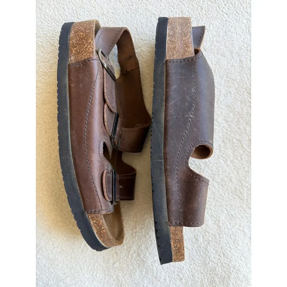 American Eagle Fisherman Sandals Brown Leather 9 Buckle Made in Italy Slingback